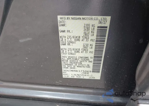 2017 Nissan Murano S from USA, damaged, VIN 5N1AZ2MH9HN175069